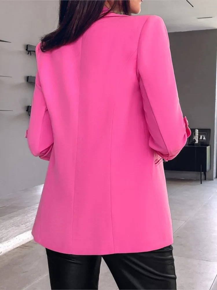 Elegant Women Cardigan Blazer New 2024 Autumn Winter Long Sleeve Casual Solid Color Coat Jacket For Women Slim Blazers 