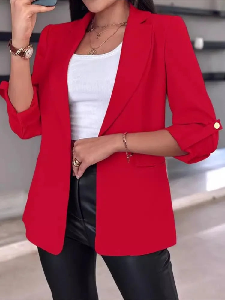 Elegant Women Cardigan Blazer New 2024 Autumn Winter Long Sleeve Casual Solid Color Coat Jacket For Women Slim Blazers 