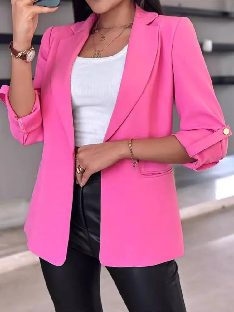 Elegant Women Cardigan Blazer New 2024 Autumn Winter Long Sleeve Casual Solid Color Coat Jacket For Women Slim Blazers 