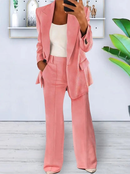 Elegante cárdigan de manga larga con solapa y pantalones de pierna ancha, conjunto de 2 piezas para mujer, moda Otoño Invierno, traje femenino con bolsillos y botones 