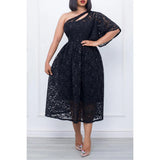 Elegant One Shoulder Midi Dress for Women Black Daily Dresses Evening Dresses Plus Size Summer 2024 