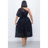 Elegant One Shoulder Midi Dress for Women Black Daily Dresses Evening Dresses Plus Size Summer 2024 