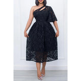 Elegant One Shoulder Midi Dress for Women Black Daily Dresses Evening Dresses Plus Size Summer 2024 
