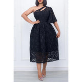Elegant One Shoulder Midi Dress for Women Black Daily Dresses Evening Dresses Plus Size Summer 2024 
