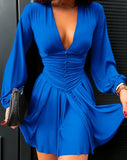 Elegant Women Party Dress Mini Skirt Short Button Skirt Ruched Lantern Sleeve Casual Sexy Plume Summer Autumn Newest 2022 