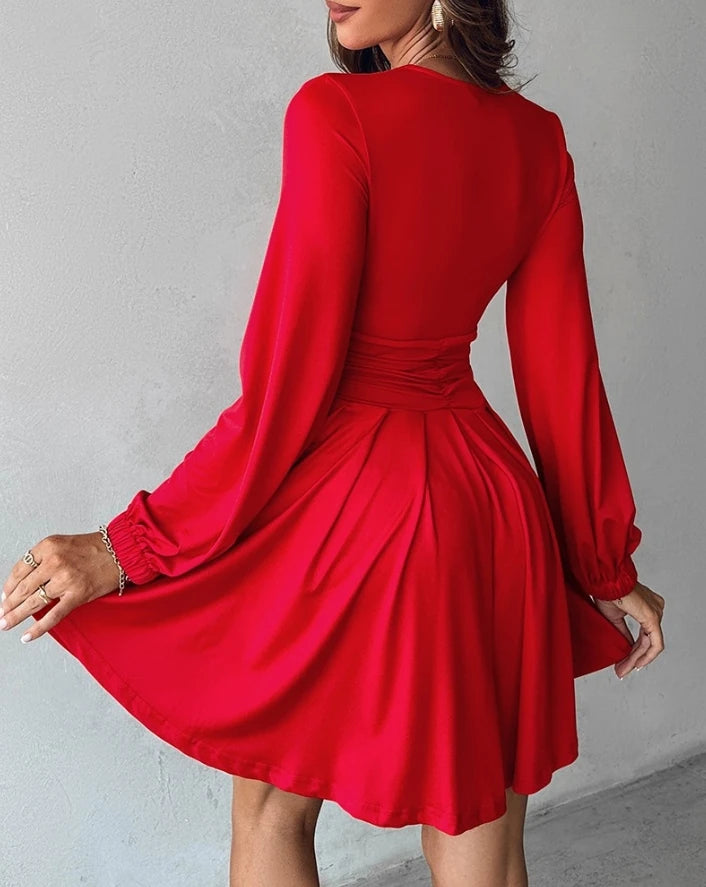 Elegant Women Party Dress Mini Skirt Short Button Skirt Ruched Lantern Sleeve Casual Sexy Plume Summer Autumn Newest 2022 