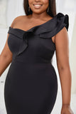 Elegante vestido de tamanho grande feminino, Aysmmetric, Ruffle, Evening, Cocktail, sem mangas, Bodycon, Longo, Magro, Monocromático, Maxi, Fashion