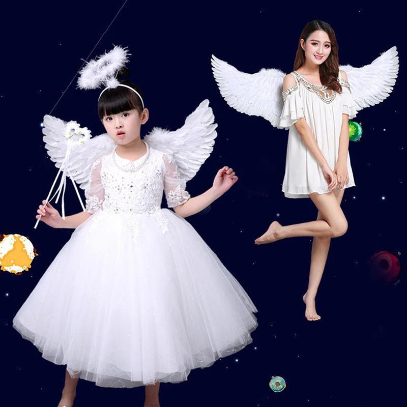 Alas de plumas de ángel blanco de golondrina, varitas mágicas de halo, correas elásticas para cosplay, para niños, adultos, bodas, Halloween, Navidad, cumpleaños y fiestas. 
