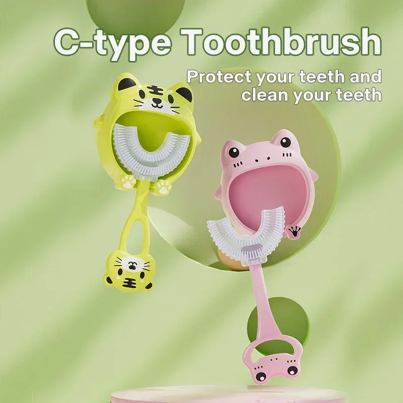 Cepillo de dientes para bebés, cepillo de dientes en forma de U de 360 ​​grados para el cuidado bucal, cepillo de dientes de silicona suave, artículos para bebés de 2 a 12 años 