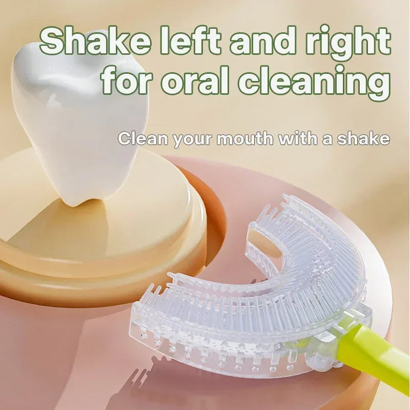 Cepillo de dientes para bebés, cepillo de dientes en forma de U de 360 ​​grados para el cuidado bucal, cepillo de dientes de silicona suave, artículos para bebés de 2 a 12 años 