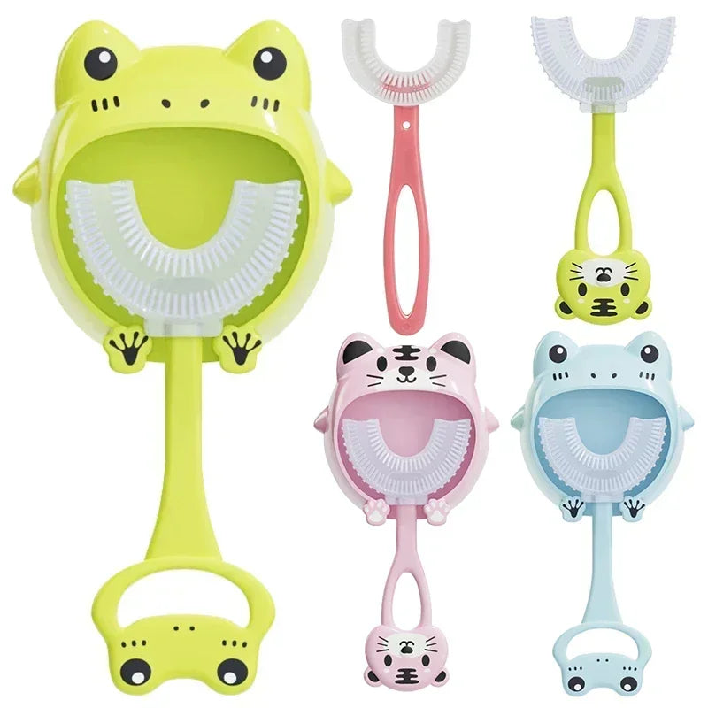 Cepillo de dientes para bebés, cepillo de dientes en forma de U de 360 ​​grados para el cuidado bucal, cepillo de dientes de silicona suave, artículos para bebés de 2 a 12 años 