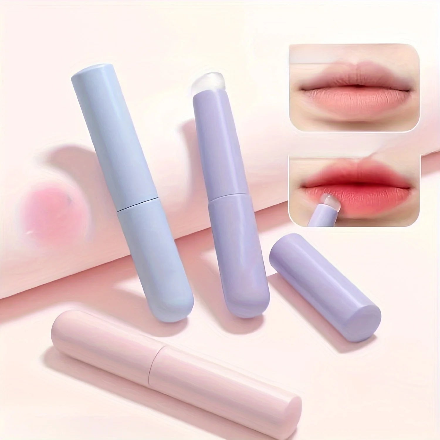 Pinceles de silicona para labios con mango de plástico ABS, aplicador portátil de lápiz labial y bálsamo labial con tapa, mezcla perfecta 