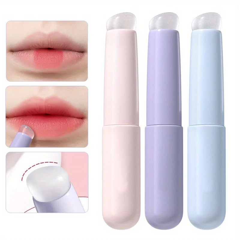 Pinceles de silicona para labios con mango de plástico ABS, aplicador portátil de lápiz labial y bálsamo labial con tapa, mezcla perfecta 