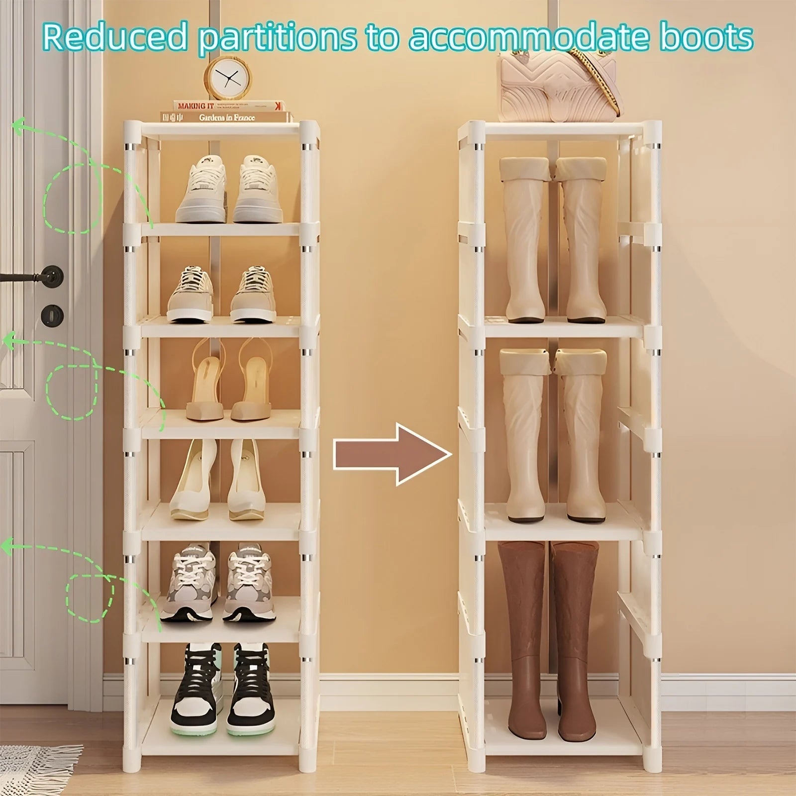 Espaço-economia sapato organizador, armação de metal, sapateira intercalar, T1 prateleira para entrada corredor, sala de estar, tecido, 1pc, 6 camadas, 8 camadas