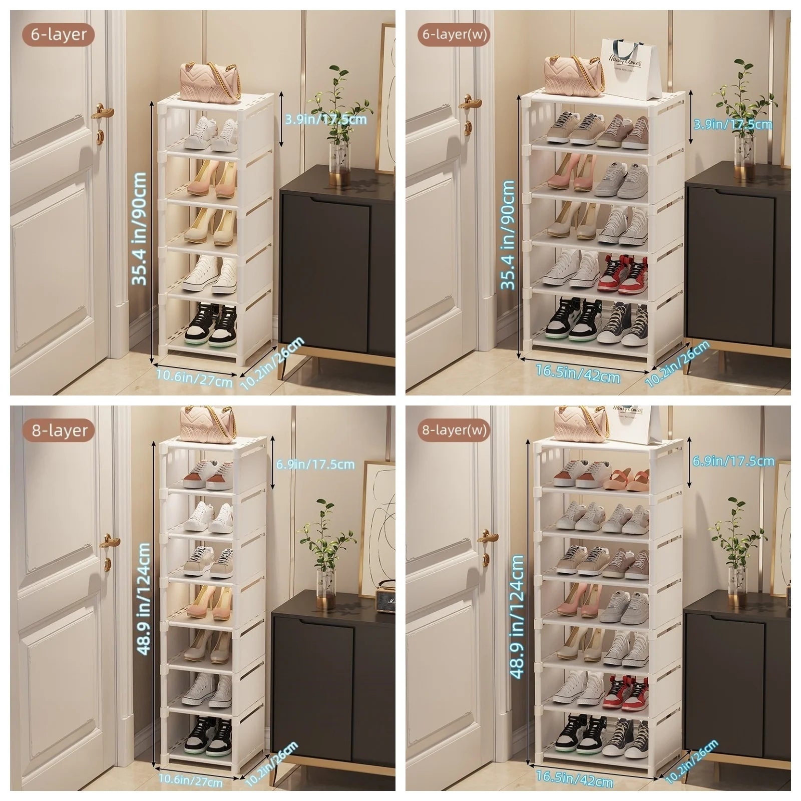Espaço-economia sapato organizador, armação de metal, sapateira intercalar, T1 prateleira para entrada corredor, sala de estar, tecido, 1pc, 6 camadas, 8 camadas