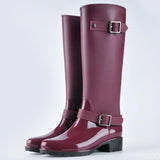 Punk Style Zipper Women's High Boots Pure Color Outdoor Rain Boots Rubber Water Shoes For Female 36-41 Plus Size 