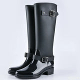 Punk Style Zipper Women's High Boots Pure Color Outdoor Rain Boots Rubber Water Shoes For Female 36-41 Plus Size 