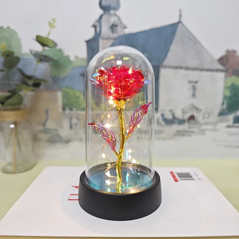 Rosa eterna LED de aluminio, rosas artificiales, decoración para bodas, Navidad y San Valentín. 