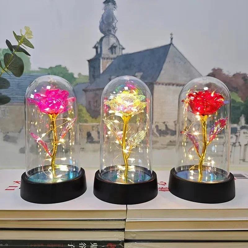 Rosa eterna LED de aluminio, rosas artificiales, decoración para bodas, Navidad y San Valentín. 