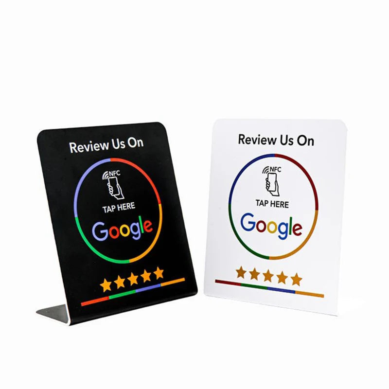 Exibir Bending Card Standing Brand Bracket, N-Tag para o Google Review, NFC Station Table, revisão programável, 13,56 MHz