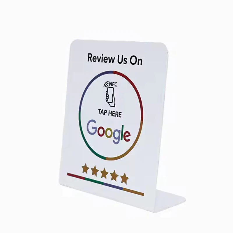 Exibir Bending Card Standing Brand Bracket, N-Tag para o Google Review, NFC Station Table, revisão programável, 13,56 MHz