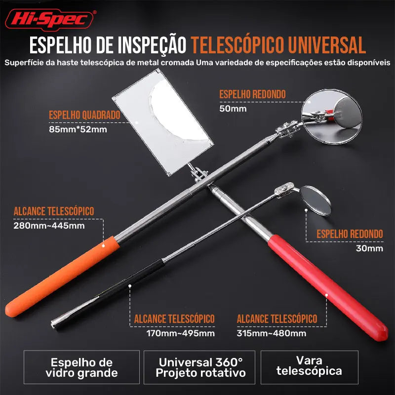 Herramienta de detección extensible de acero inoxidable, espejo angular telescópico giratorio, cuadrado y redondo, 1 pieza 