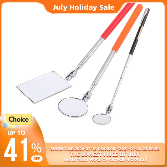 Extendable Stainless Steel Detection Tool Equipment, Rotatable Telescopic Angle Mirror, Square and Round, 1Pc 