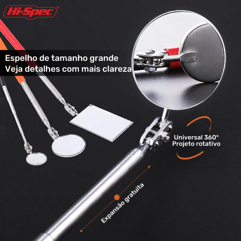 Herramienta de detección extensible de acero inoxidable, espejo angular telescópico giratorio, cuadrado y redondo, 1 pieza 