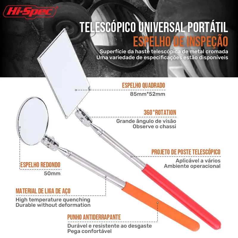 Herramienta de detección extensible de acero inoxidable, espejo angular telescópico giratorio, cuadrado y redondo, 1 pieza 
