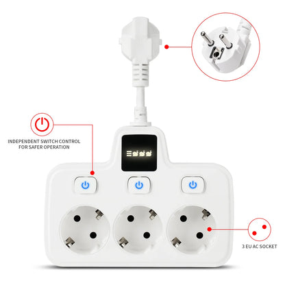 Regleta de enchufes para el hogar con interruptores independientes, 3 tomas de corriente, ignífuga, estilo europeo, especial, para uso doméstico. 