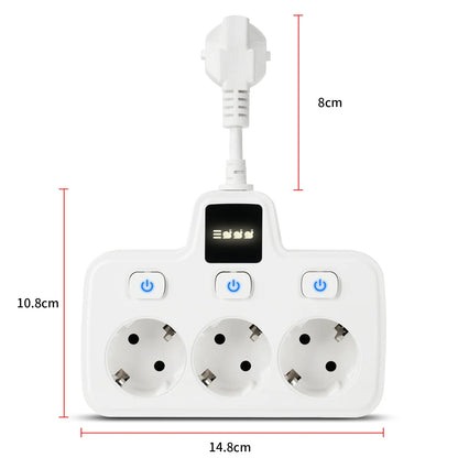 Regleta de enchufes para el hogar con interruptores independientes, 3 tomas de corriente, ignífuga, estilo europeo, especial, para uso doméstico. 