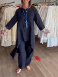 Women's Long-sleeved Cotton and Linen Suit, Pure Color, Casual, Europe and the United States, Beyond Borders, New, Summer, 2024 