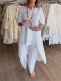 Women's Long-sleeved Cotton and Linen Suit, Pure Color, Casual, Europe and the United States, Beyond Borders, New, Summer, 2024 