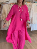 Women's Long-sleeved Cotton and Linen Suit, Pure Color, Casual, Europe and the United States, Beyond Borders, New, Summer, 2024 