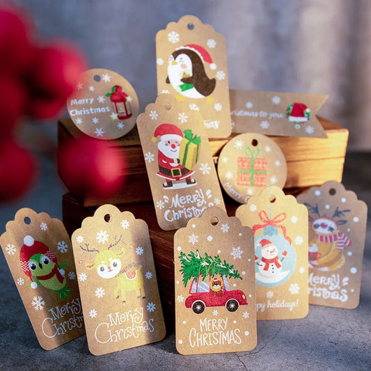 Feliz Natal Obrigado Papel Kraft Tags, Xmas Tree Hanging Label, Gift Card Decorações para Casa, Festa de Ano Novo, 50pcs