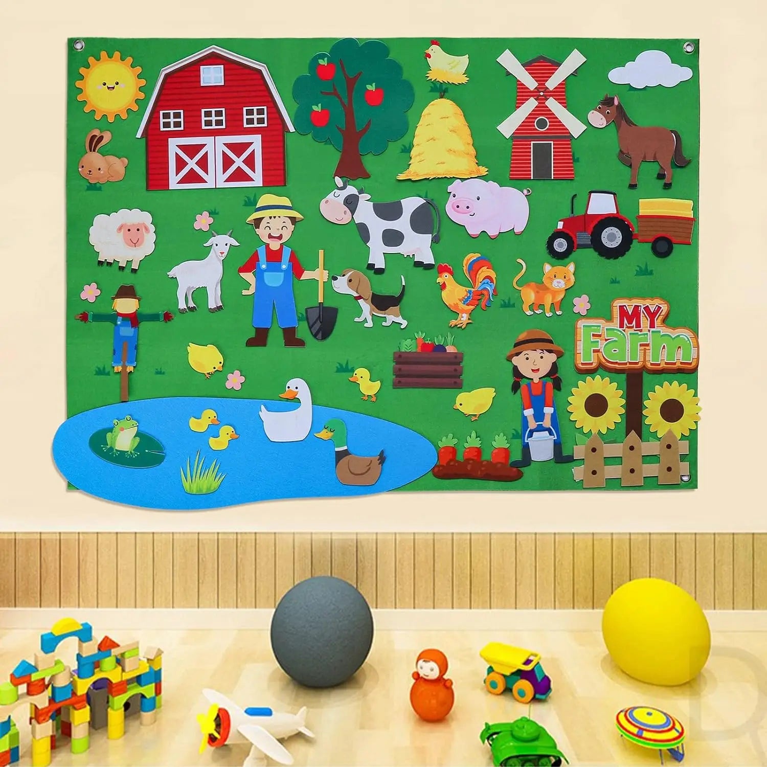 Tablero de cuentos de fieltro para niños, animales de granja, educación preescolar, aprendizaje temprano, tapete interactivo, colgante de pared, regalo para niños 