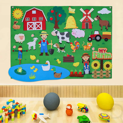 Felt Story Board Set Toy para crianças, animais de fazenda, educação pré-escolar, aprendizagem precoce, tapete interativo, pendurado na parede, presente para crianças