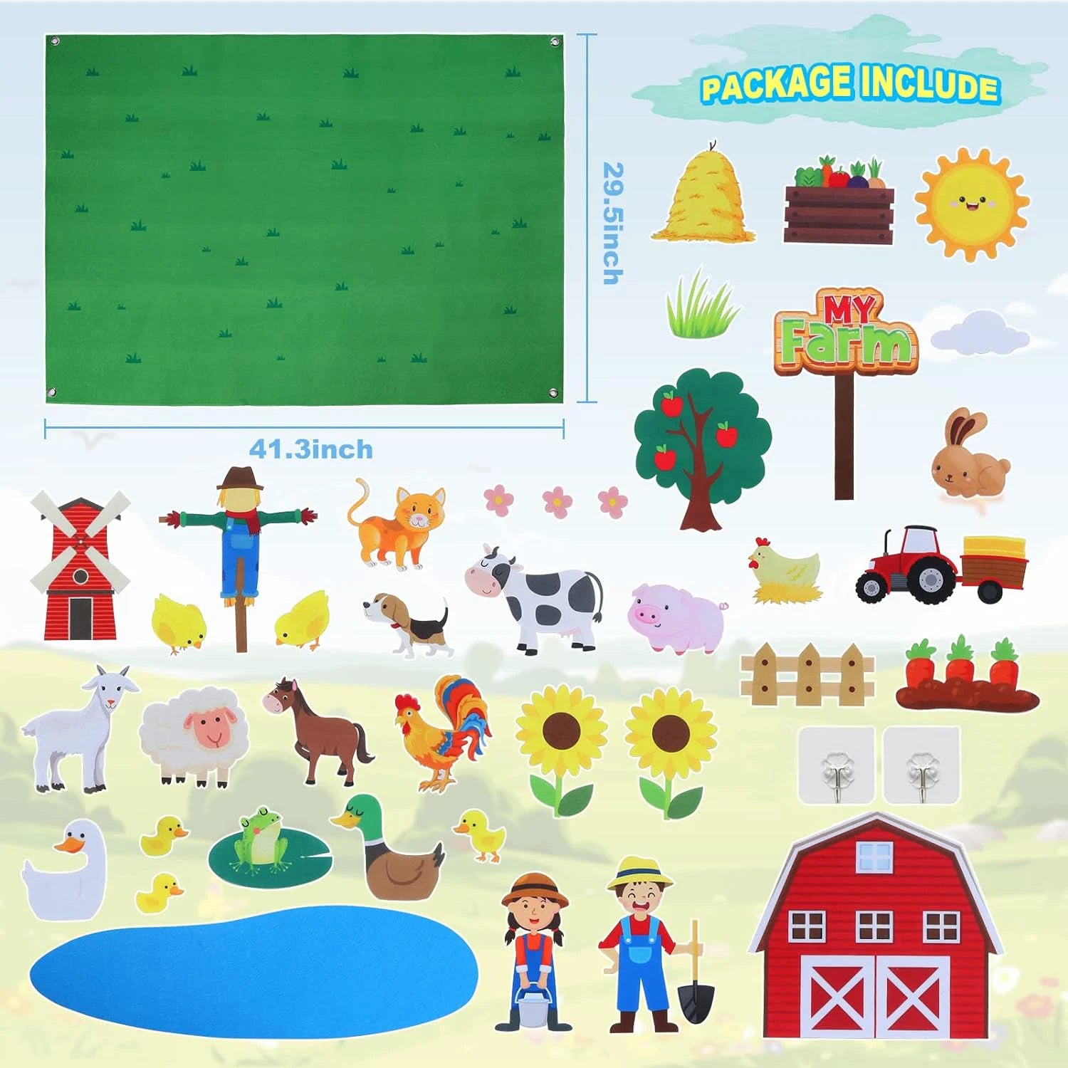 Tablero de cuentos de fieltro para niños, animales de granja, educación preescolar, aprendizaje temprano, tapete interactivo, colgante de pared, regalo para niños 
