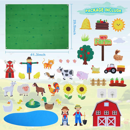 Felt Story Board Set Toy para crianças, animais de fazenda, educação pré-escolar, aprendizagem precoce, tapete interativo, pendurado na parede, presente para crianças