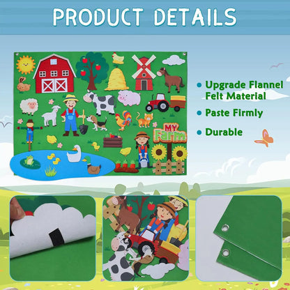 Felt Story Board Set Toy para crianças, animais de fazenda, educação pré-escolar, aprendizagem precoce, tapete interativo, pendurado na parede, presente para crianças