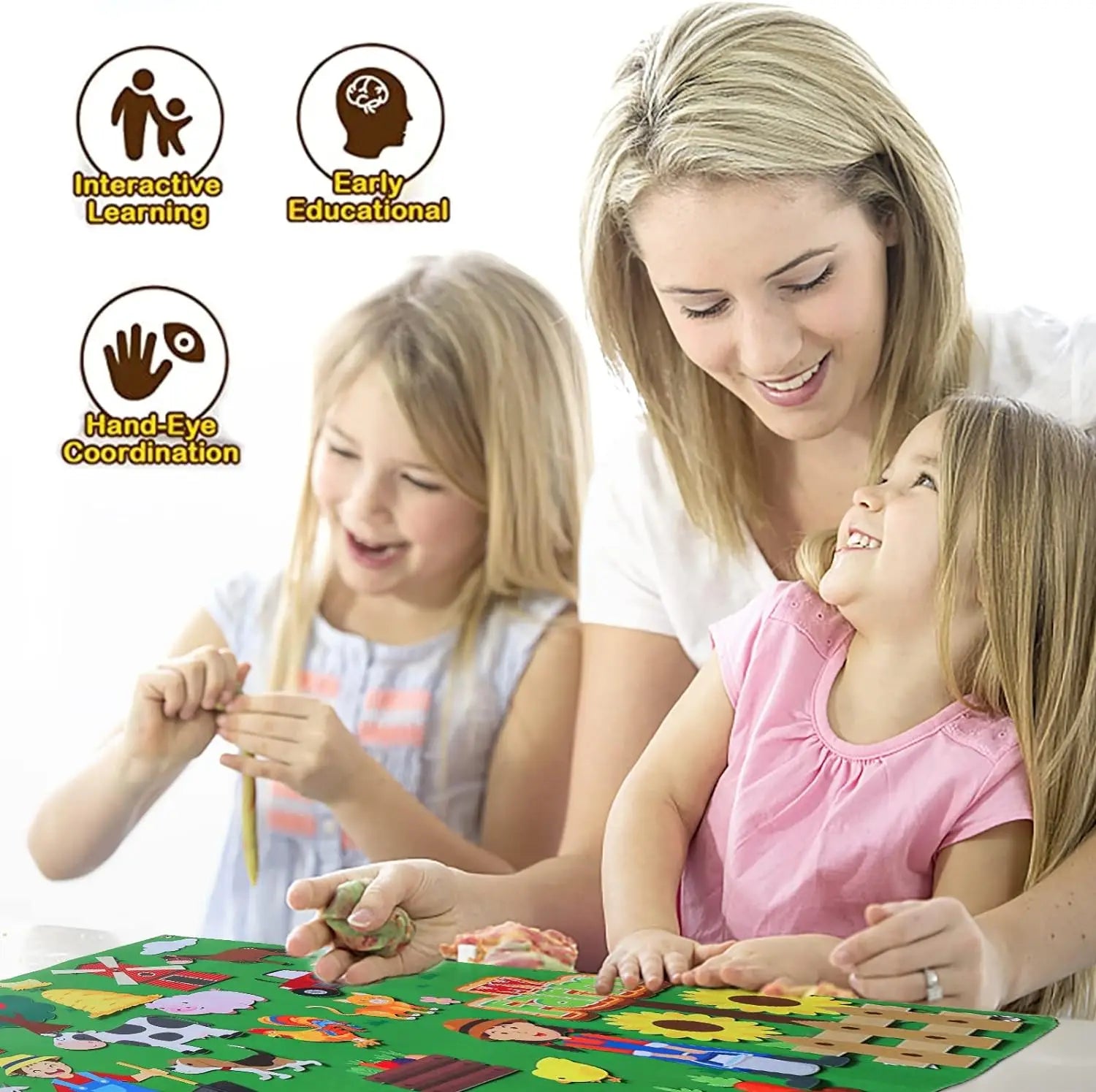 Tablero de cuentos de fieltro para niños, animales de granja, educación preescolar, aprendizaje temprano, tapete interactivo, colgante de pared, regalo para niños 