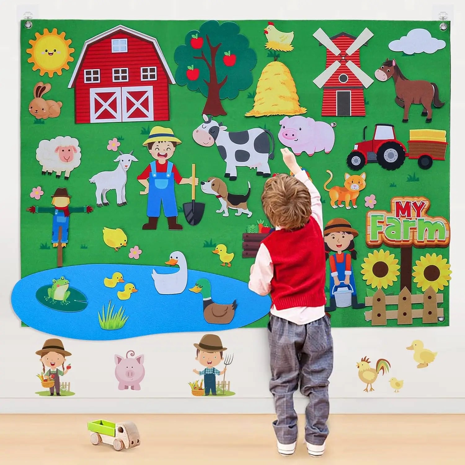 Tablero de cuentos de fieltro para niños, animales de granja, educación preescolar, aprendizaje temprano, tapete interactivo, colgante de pared, regalo para niños 