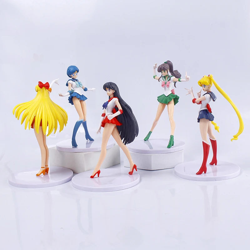 Figura de Ação Anime Sailor Moon, Mizuno Ami Tsukino Usagi Hino Rei Aino Minako Modelo, Boneca Kawaii, Presente Brinquedos, Conjunto de 5 peças