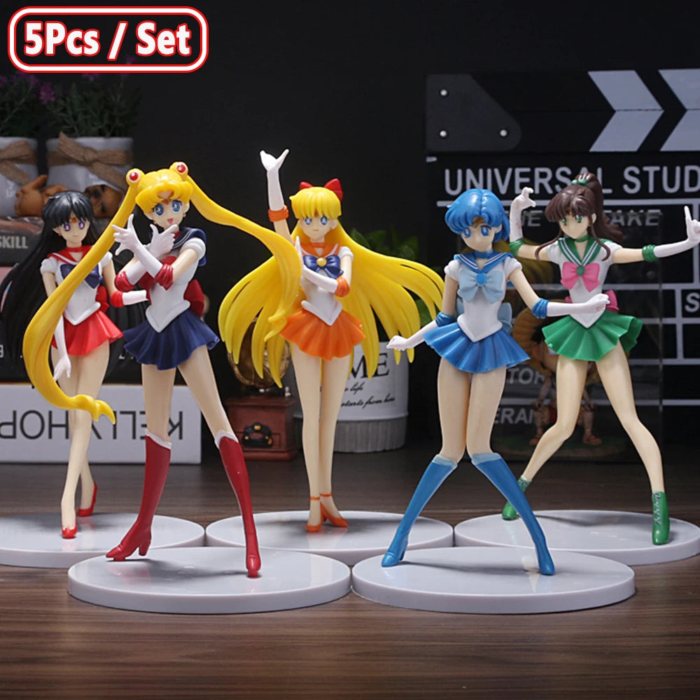 Figura de Ação Anime Sailor Moon, Mizuno Ami Tsukino Usagi Hino Rei Aino Minako Modelo, Boneca Kawaii, Presente Brinquedos, Conjunto de 5 peças