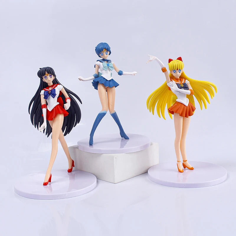 Figura de Ação Anime Sailor Moon, Mizuno Ami Tsukino Usagi Hino Rei Aino Minako Modelo, Boneca Kawaii, Presente Brinquedos, Conjunto de 5 peças