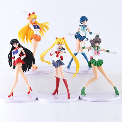 Figura de Ação Anime Sailor Moon, Mizuno Ami Tsukino Usagi Hino Rei Aino Minako Modelo, Boneca Kawaii, Presente Brinquedos, Conjunto de 5 peças