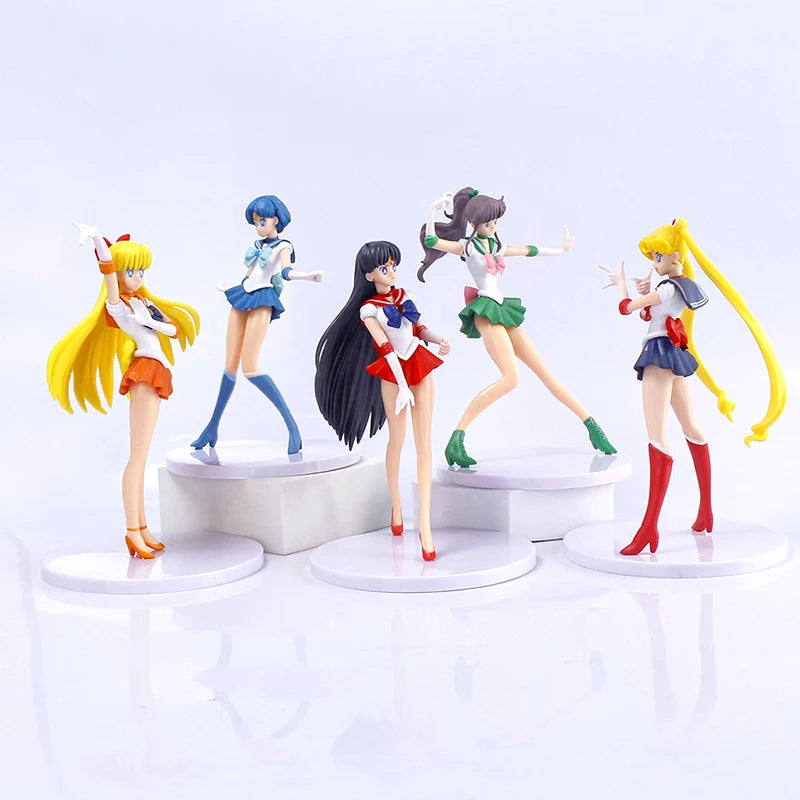 Figura de Ação Anime Sailor Moon, Mizuno Ami Tsukino Usagi Hino Rei Aino Minako Modelo, Boneca Kawaii, Presente Brinquedos, Conjunto de 5 peças