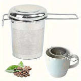 Colador de té de acero inoxidable de primera calidad con asa plegable extensible, colador de té suelto con tapa, antiescaldaduras, filtro de té multifuncional, 1 pieza 