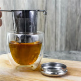 Colador de té de acero inoxidable de primera calidad con asa plegable extensible, colador de té suelto con tapa, antiescaldaduras, filtro de té multifuncional, 1 pieza 