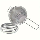Colador de té de acero inoxidable de primera calidad con asa plegable extensible, colador de té suelto con tapa, antiescaldaduras, filtro de té multifuncional, 1 pieza 